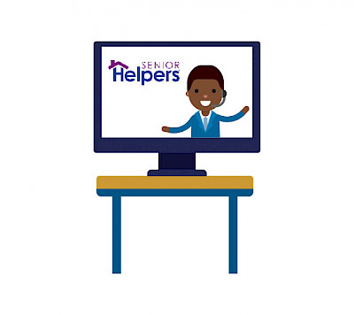 Computer displaying Senior Helpers introductory webinar for franchise buyers