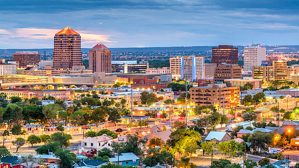 Skyline photo of Albuquerque, New Mexico, a featured territory for a Senior Helpers home care franchise