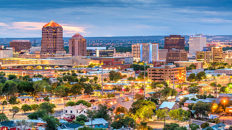 Skyline photo of Albuquerque, New Mexico, a featured territory for a Senior Helpers home care franchise