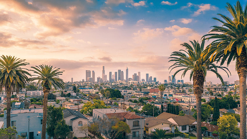 Skyline photo of Los Angeles County, California, a featured territory for a Senior Helpers home care franchise